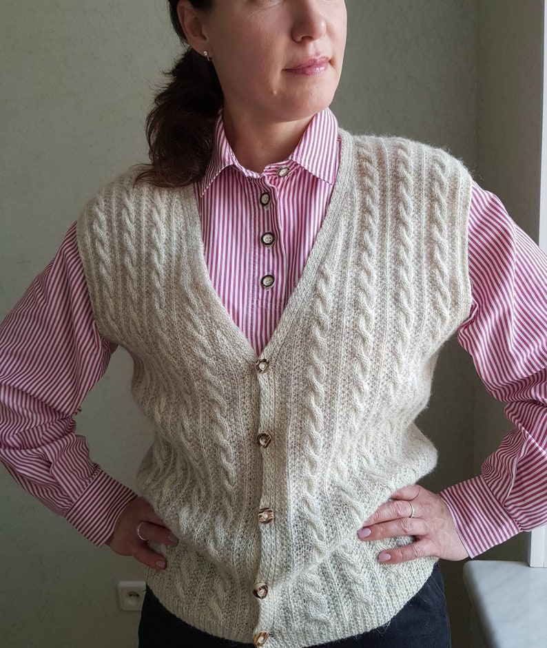 Vintage vest, handmade wool vest, cable knit, size M image 9