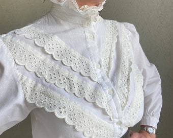 Vintage Cotton Blouse, Hammerschmid White Lace Blouse