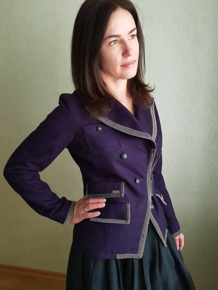 Pepe Jeans, Vintage blazer, Pepe jeans vintage blazer , navy purple women blazer, wool jacket, size S