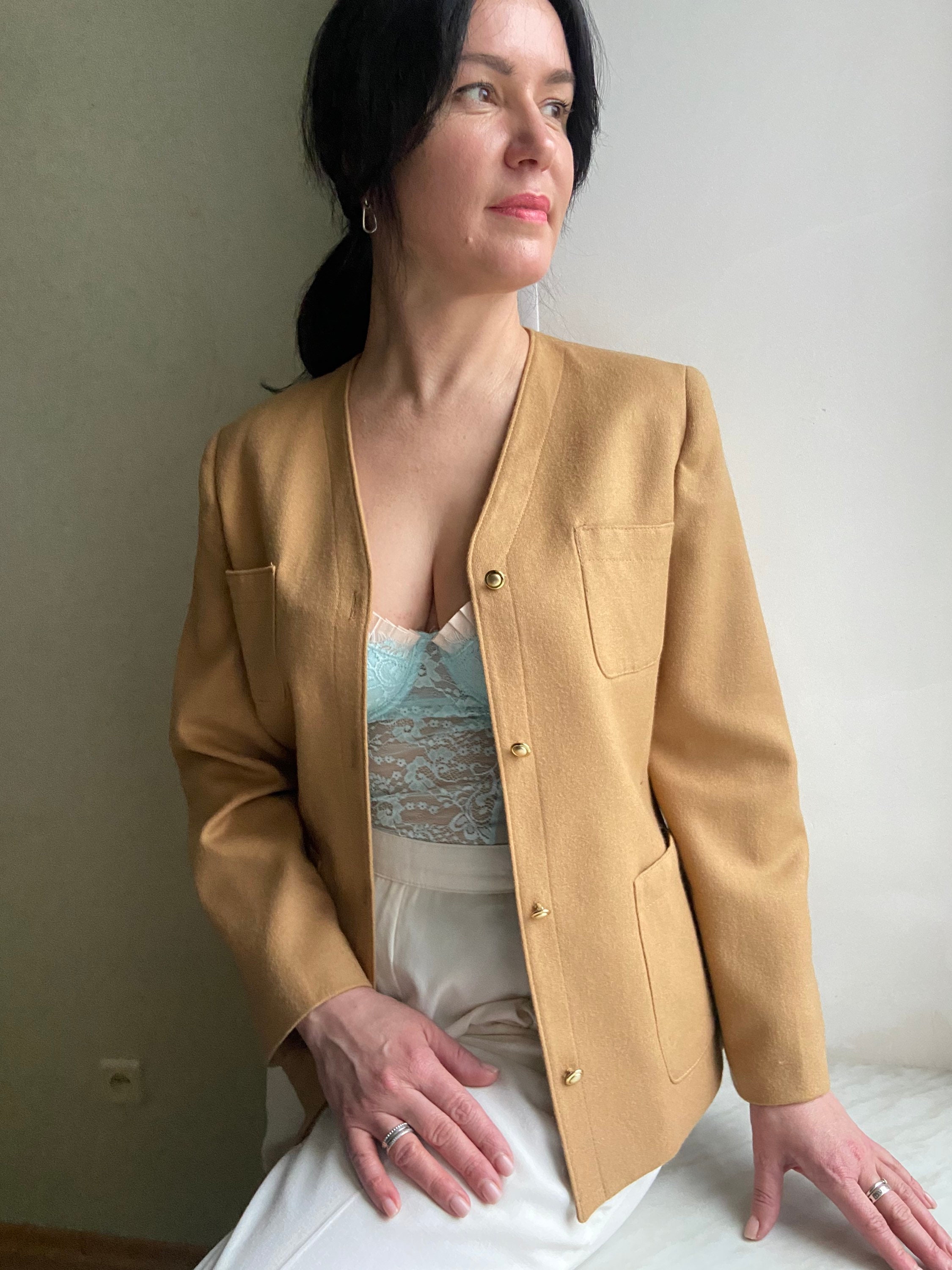 Vintage Windsmoor Camel Wool Blend Blazer, Made in England