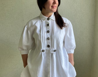 Vintage Dirndl shirt,  Austrian blouse, embroidered blouse,  cotton blouse,  Bavarian  Folk Shirt, Trachten shirt, Mozart buttons