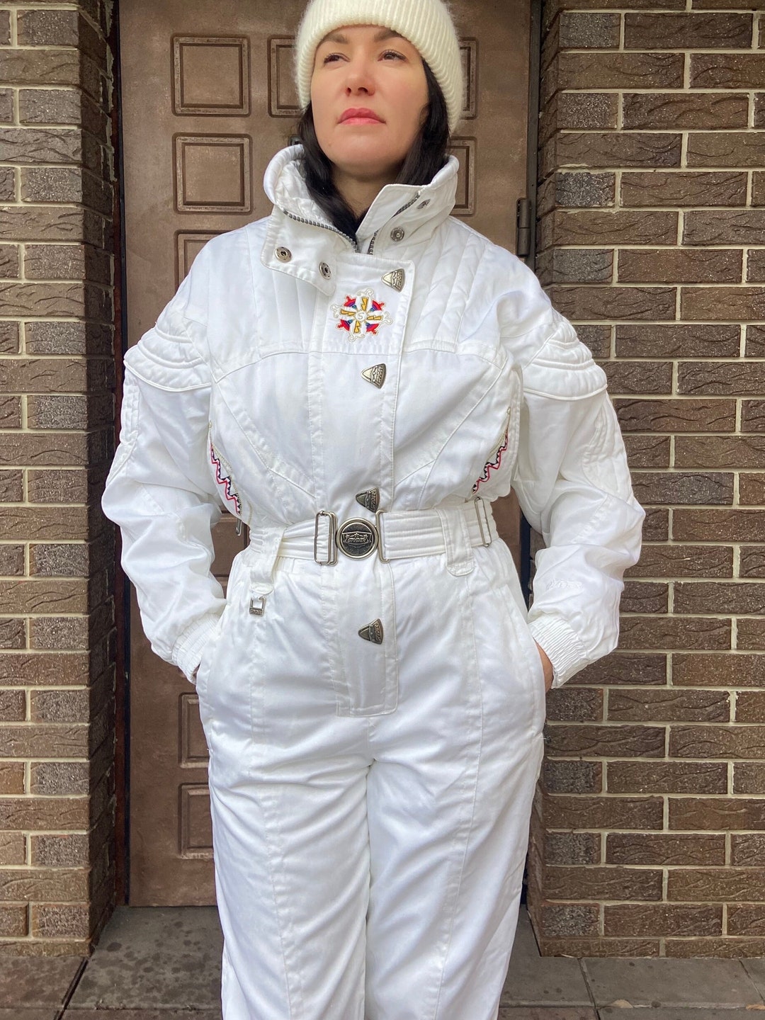 90s Vintage Ski Suit, Women Ski Suit, White Winter Overall, Vintage Women Ski Overall , Vintage