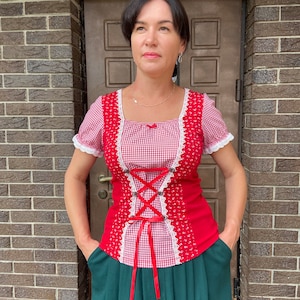 Vintage cotton blouse, Dirndl blouse, open-shoulders blouse , puffy Sleeves blouse , Octoberfest blouse