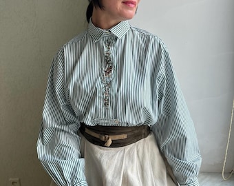 Vintage blouse,  vintage cotton blouse, vintage striped  blouse, Austrian blouse, Bavarian shirt