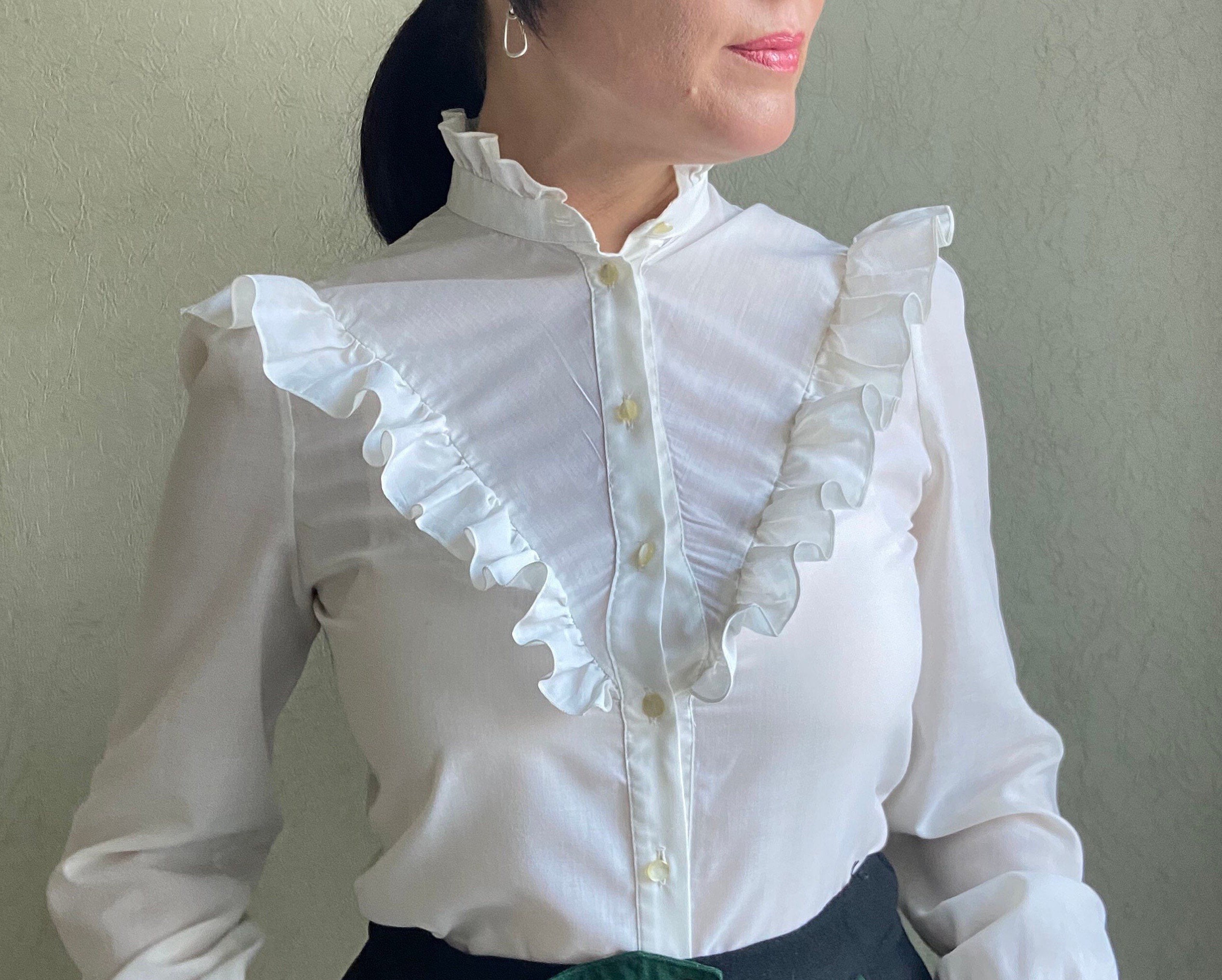 Vintage Style Blouse, Victorian Style Blouse, Ivory Blouse