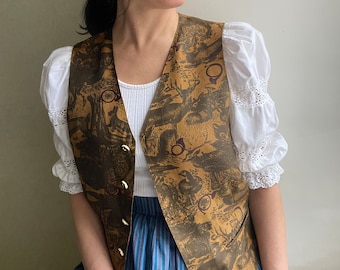 Vintage Vest, women Austrian Vest , cotton vest, floral pattern vest, Bavarian Top,  Austrian vest, Bavarian Vest