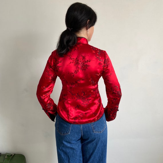 Chinese style blouse, red kimono, robe cover, Chi… - image 6