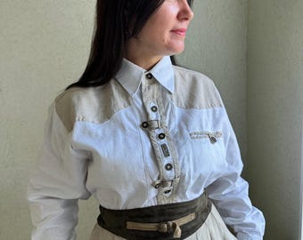 Blusa vintage, blusa de algodón vintage, blusa/camisa austriaca vintage, camisa tirolesa, camisa bávara