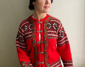 Nordic cardigan, Vintage Norwegian Cardigan, Jumper, Sweater Traditional Nordic Winter Wool cardigan,  Classic Norway cardigan