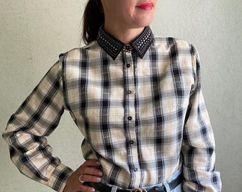 Trussardi jeans shirt, Vintage blouse, Trussardi button up shirt, plaid shirt, size44