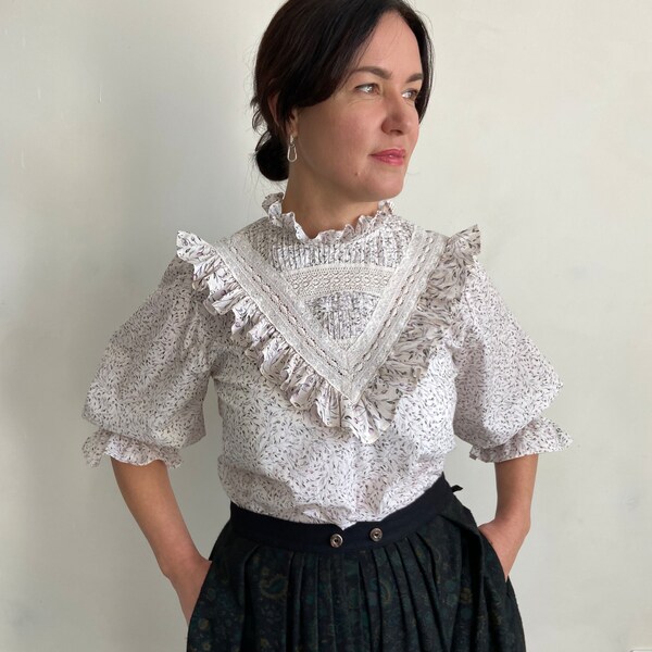 Vintage style blouse, lace blouse,  Victorian style blouse, ruffled blouse