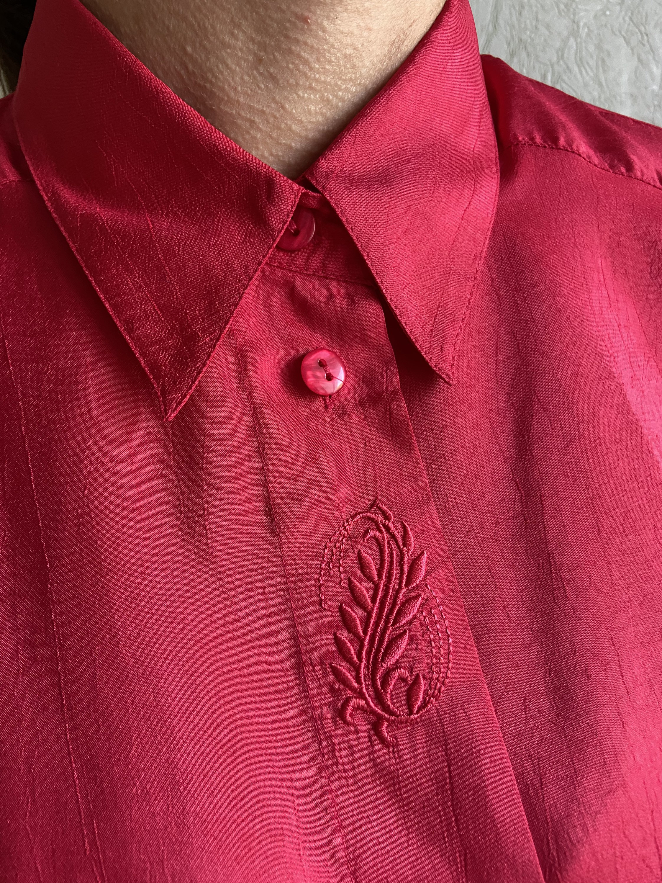 Chemisier Femme Vintage Manches Longues Rouge - Taille M, Neuf Avec étiquettes, Style Tunique Décontractée