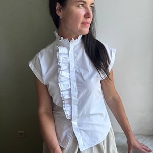 Vintage blouse, vintage white blouse, ruffle blouse,  cotton blouse, secretary blouse