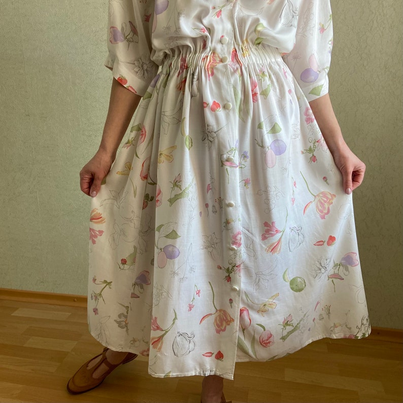 Vintage dress, midi dress, floral pattern dress, summer dress, image 9