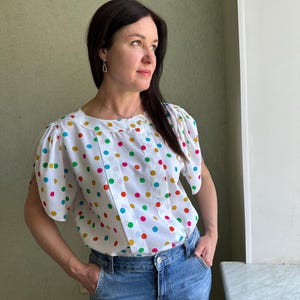 Blusa vintage, blusa clásica de lunares, blusa retro, blusa de mangas abullonadas, blusa de mangas anchas