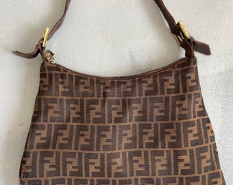 Reserved!! Vintage women bag,  Fendi vintage bag, hand bag, Black & Brown Canvas, Canvas bag