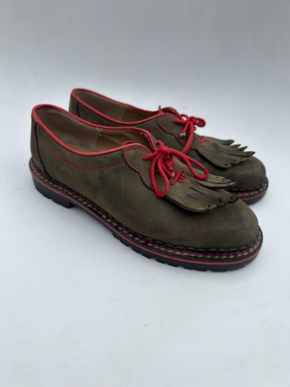 Vintage Lofto Tassel Loafers Green Suede Red Contrast Casual Brogues Fringe Shoes