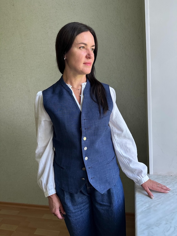 Elegant Vintage Style Blue Vest , Navy Blue Waistcoat, Elegant Slim Fit Vest With Adjustable Back Strap, Tailored Waistcoat, Unisex Vest