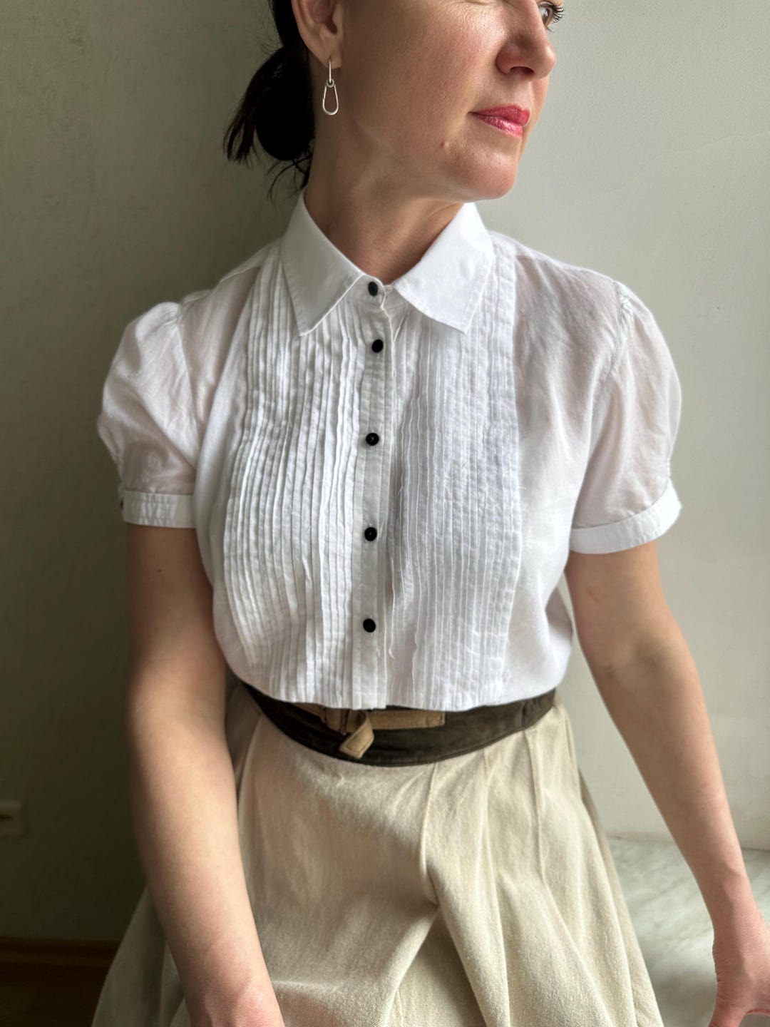 Long Sleeved Blouse with Zip Detail in White