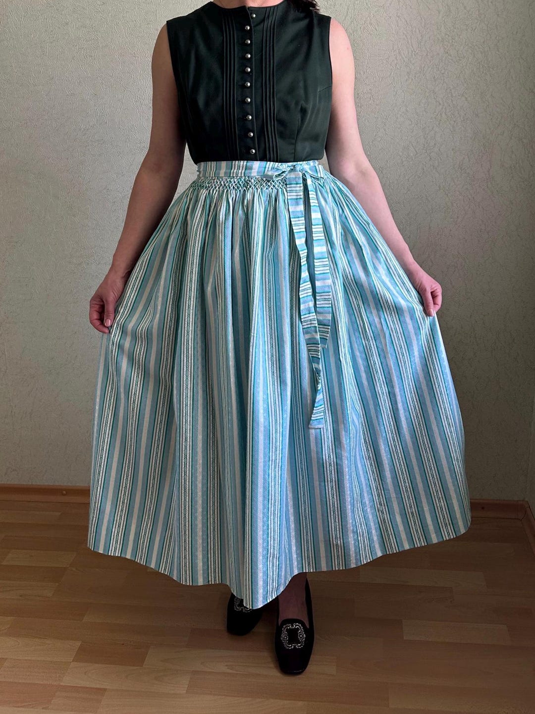 Austrian Patterns Retro Vintage Austrian Trachten Apron With Smocked Waist, Geometric Pattern ...