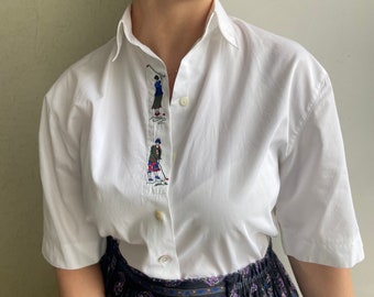 Blusa vintage, blusa austriaca, blusa/camisa bordada blanca, blusa de algodón bávara con bordado