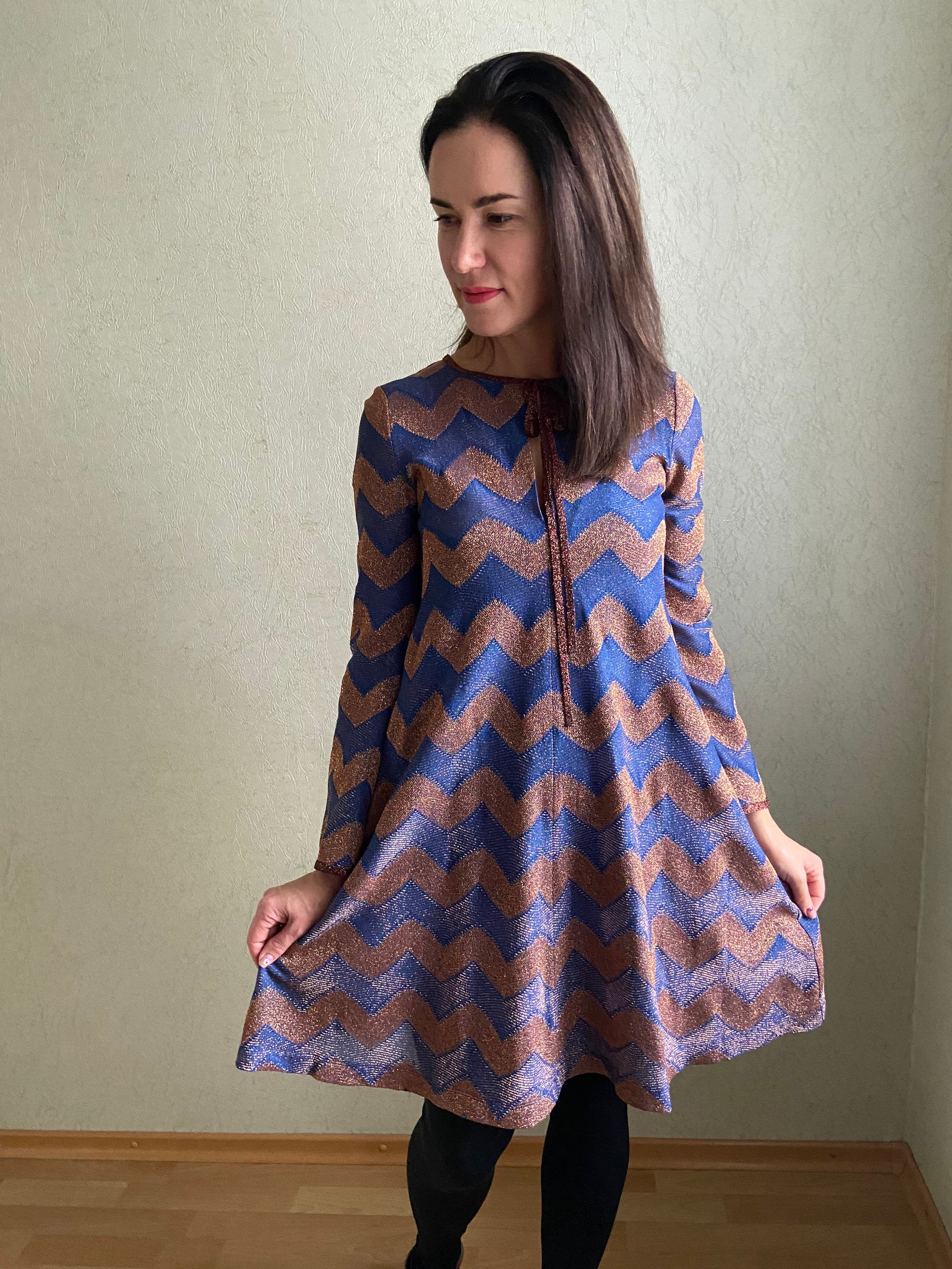 CARTOGRAPHIC PATTERN DRESS ブルーM MISSONI Blue Striped Zigzag Dress, A-siluet Dress, Chevron