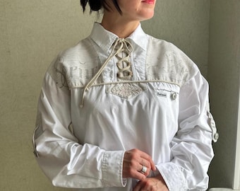 Blusa vintage, blusa de algodón vintage, blusa/camisa austriaca vintage, camisa tirolesa, camisa bávara