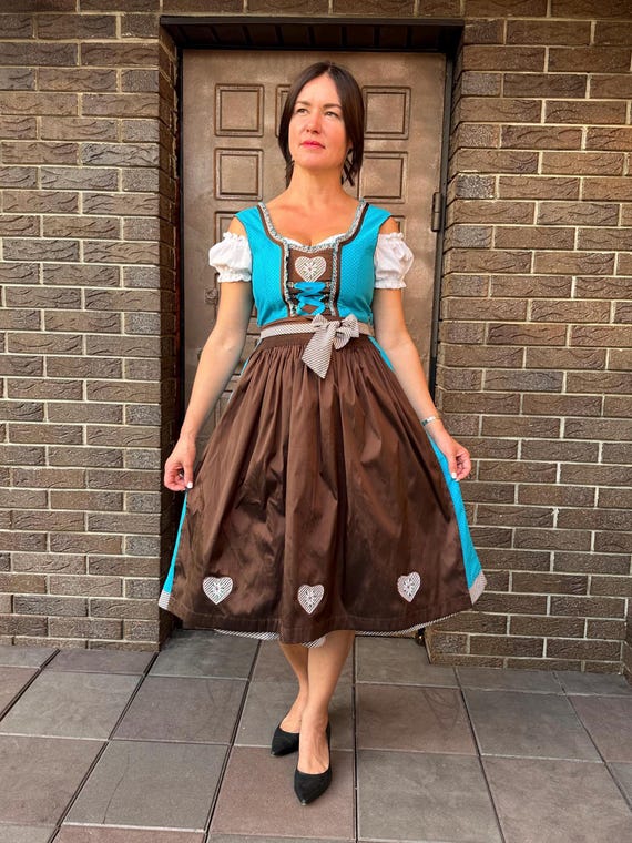 Vintage Dress, Dirndl Dress, Austrian Folk Dress and Apron, Octoberfest Dress, Bavarian Dress, Sleeveles Dress, Festival Dress