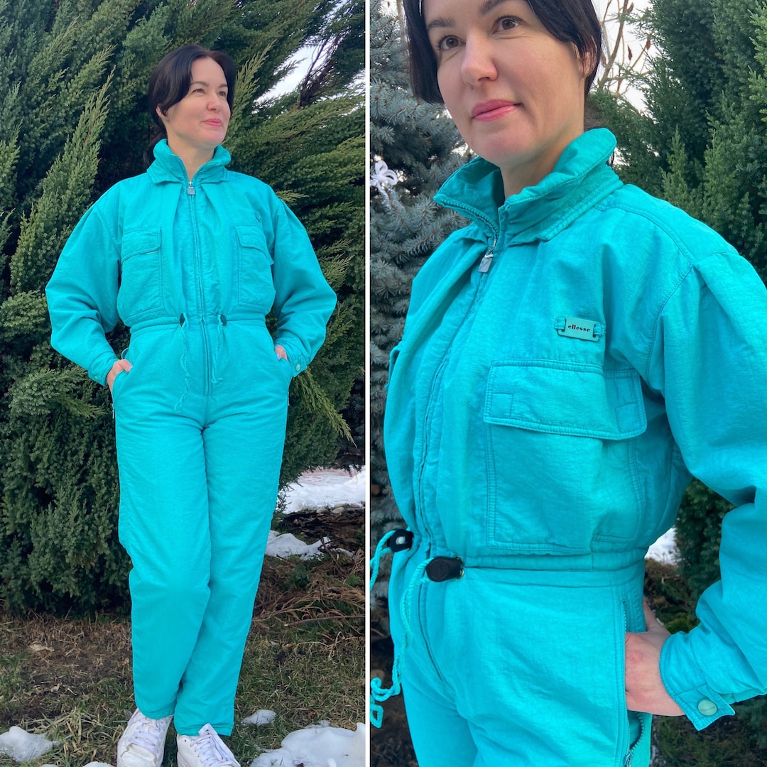 Vintage Ski Suit, Women Ski Suit, 80s Vintage Multicolor Winter Ski Overalls , Vintage Snowsuit