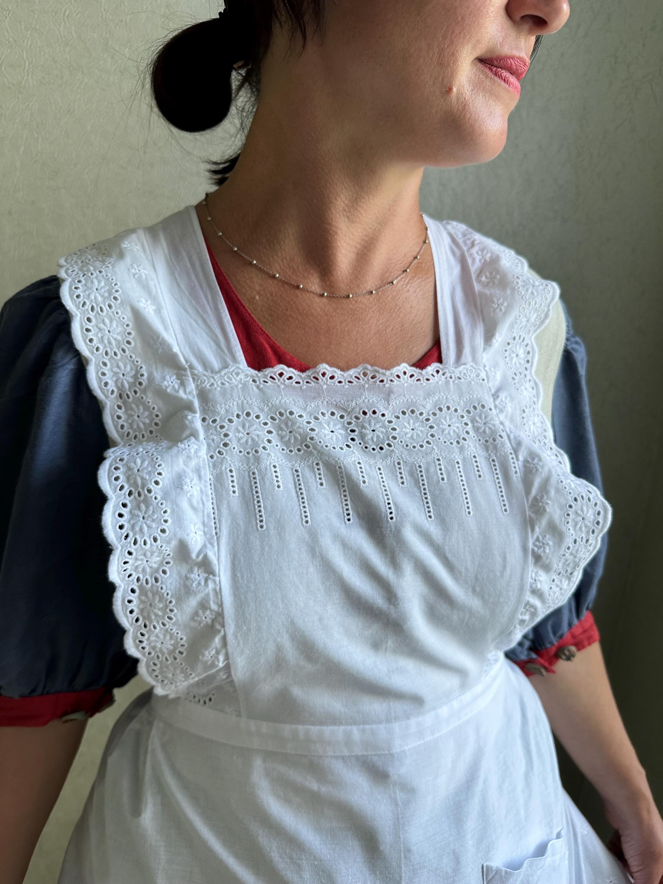Vintage White Apron, Half Cotton Apron, Embroidered Apron Vintage White Apron, Half Cotton Apron, Embroidered Apron