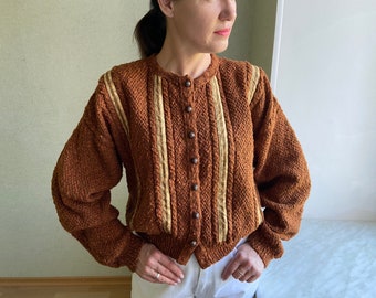 Vintage cardigan, knitted Austrian cardigan, buckle cardigan,  knitted wool cardigan, size S/M