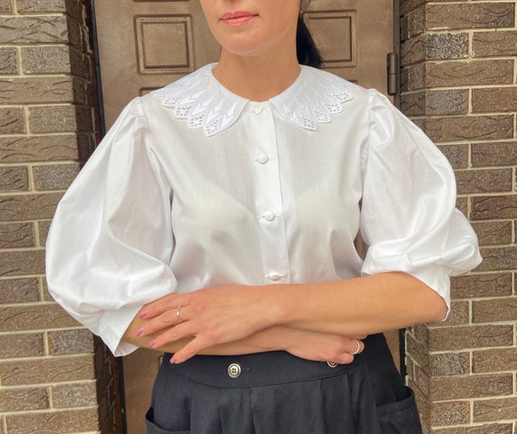 Vintage Blouse, Wide Collar Blouse, Vintage Women 