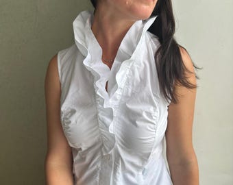 Blusa vintage, blusa blanca vintage, blusa de volantes, blusa de algodón, blusa de secretaria