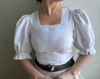 Top Dirndl, camicetta corta, camicetta corta austriaca, camicetta con maniche a sbuffo, camicetta bavarese, camicetta dell'Oktoberfest, camicetta di lino