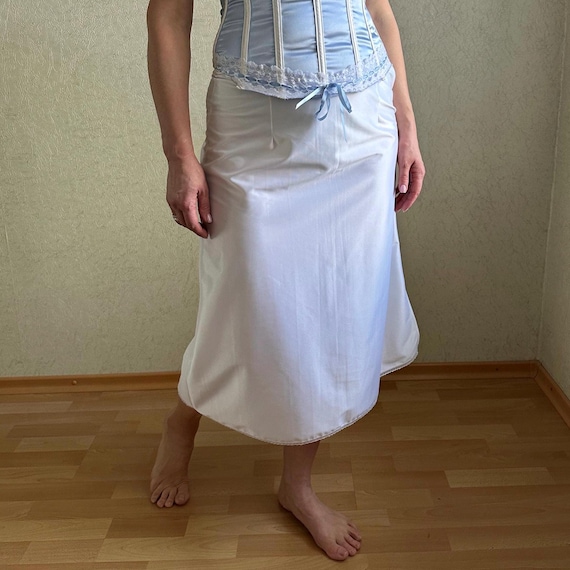 Vintage nylon petticoat, white half slip lace petticoat, underskirt retro  lingerie