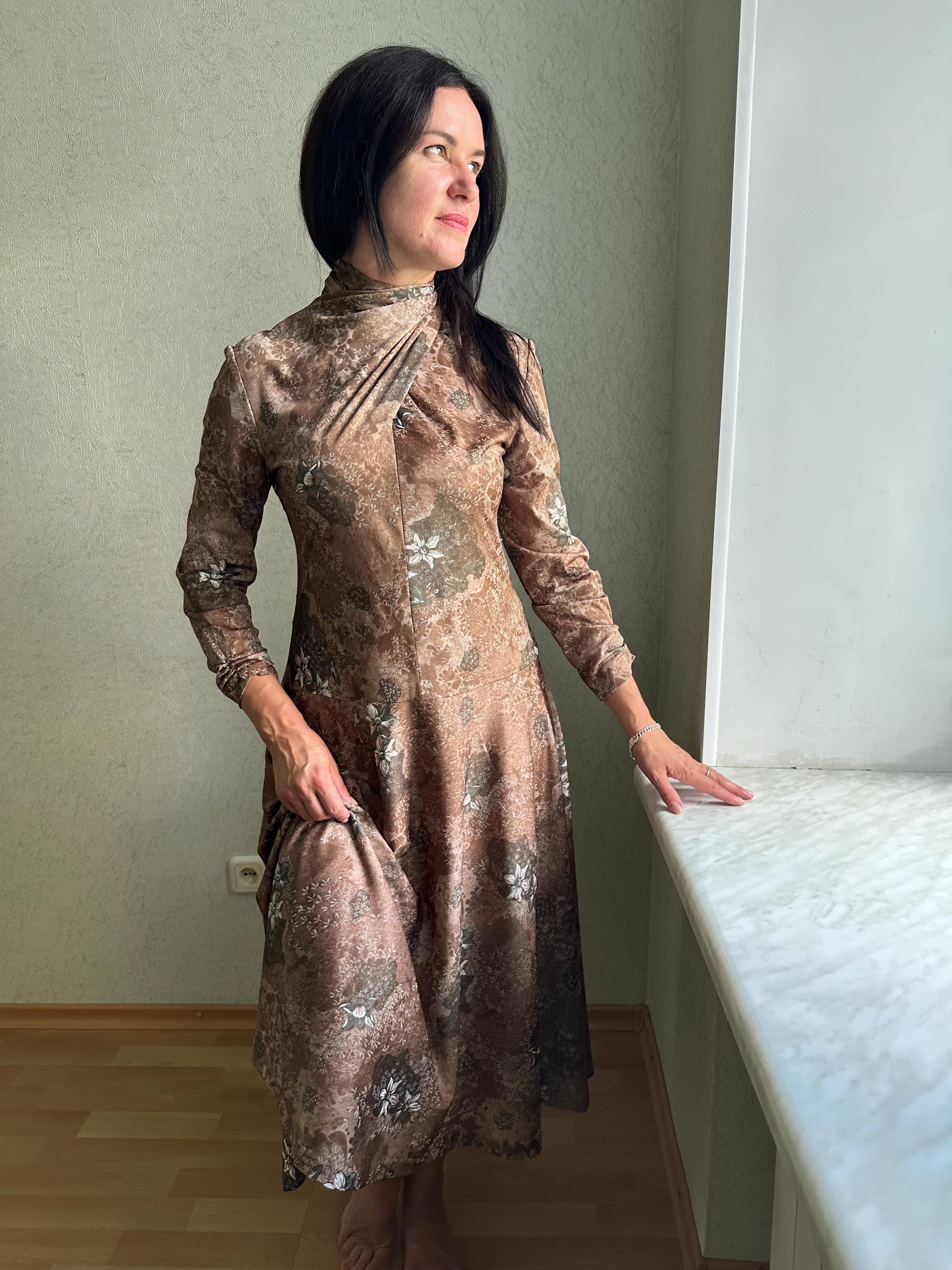 Brown High Neck Dress - Etsy Brown High Neck Dress - Etsy