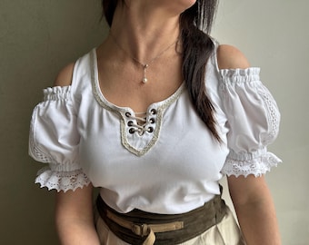 Top Dirndl, camicetta Dirndl, camicetta corta vintage, camicetta corta austriaca, maniche a sbuffo, camicetta bavarese, top Oktoberfest