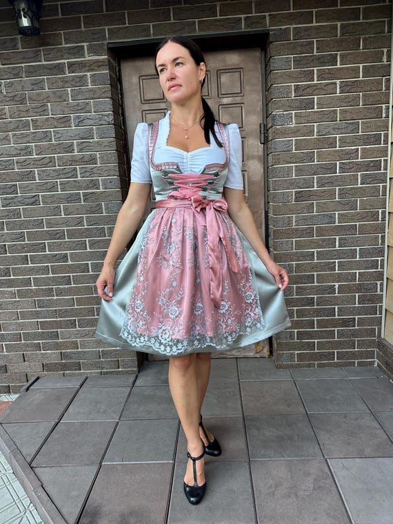 white christmas dresses Midi Bavarian Dirndl “Joelina” – Silk Satin Oktoberfest Dress