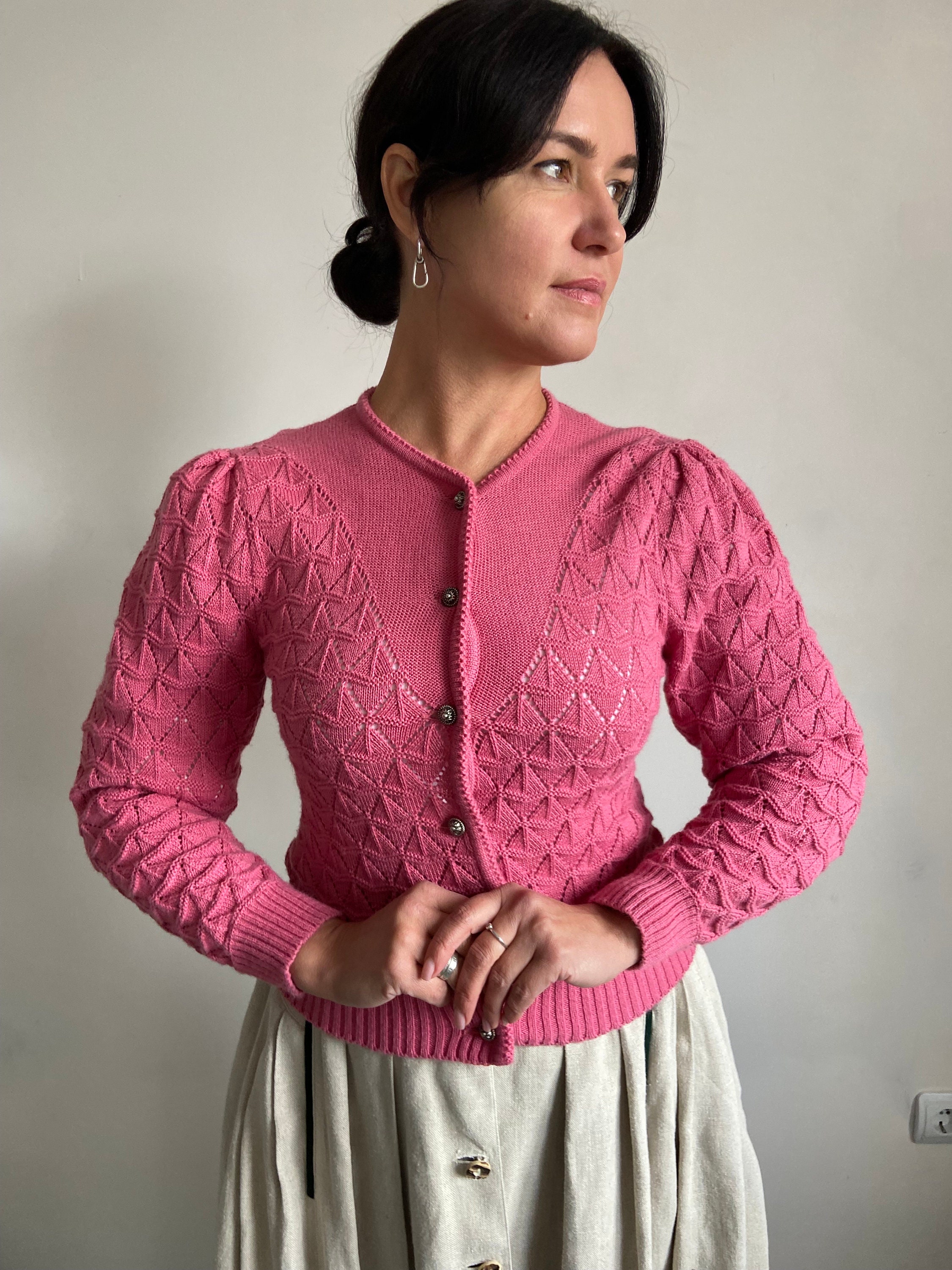 Women's Cardigan Sweater Knitted V-Neck Long Sleeve Vintage
