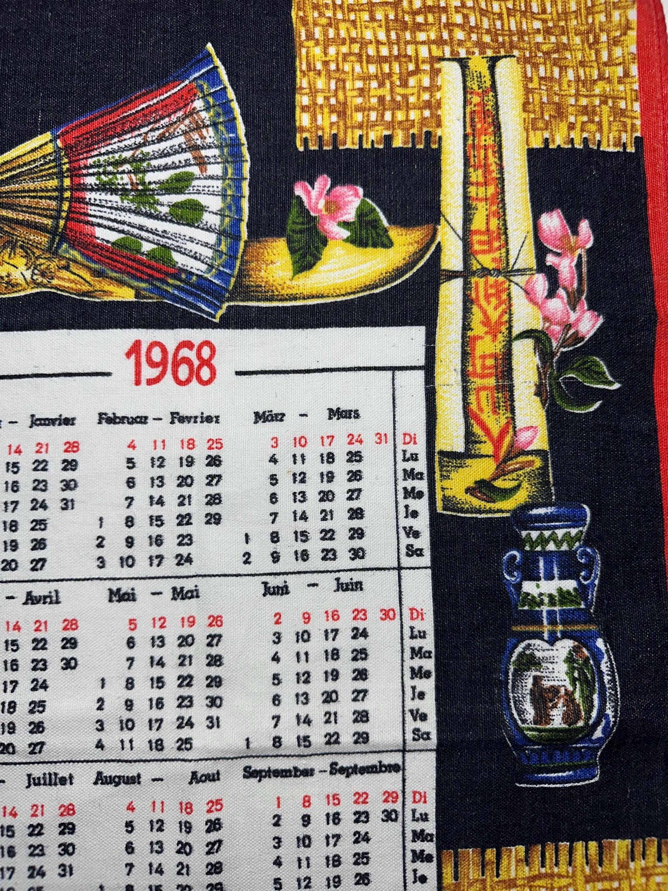 Vintage Tea Towel, Vintage 1968 Calendar Tea Towel, Wall Hanging