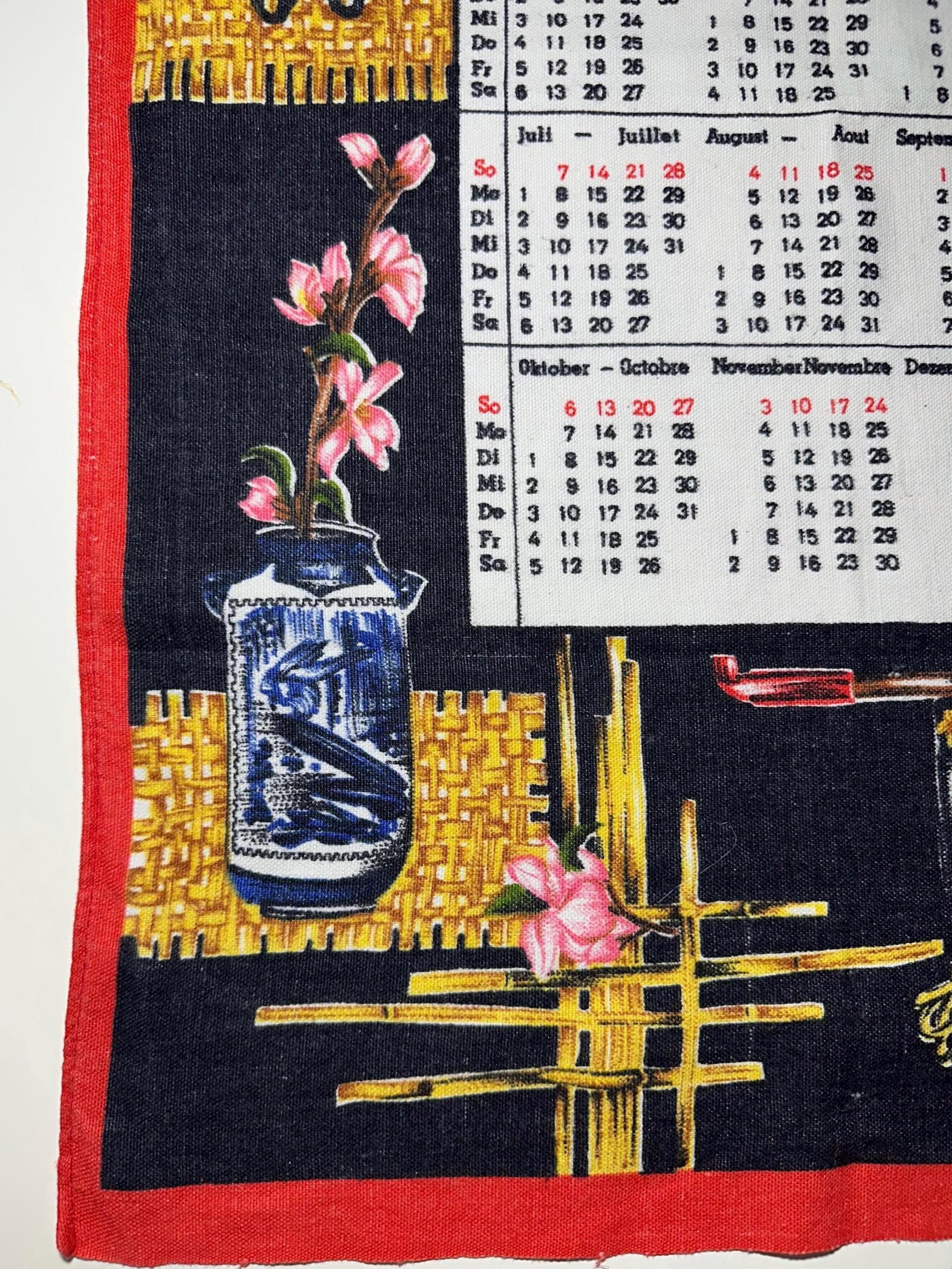 Vintage Tea Towel, Vintage 1968 Calendar Tea Towel, Wall Hanging