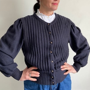 Vintage cardigan, knitted Austrian cardigan, puffy sleeves cardigan,  knitted cardigan, kable knitted cardigan, size S