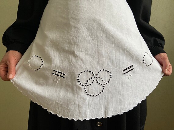Vintage white  apron, half  cotton  apron,  white… - image 9