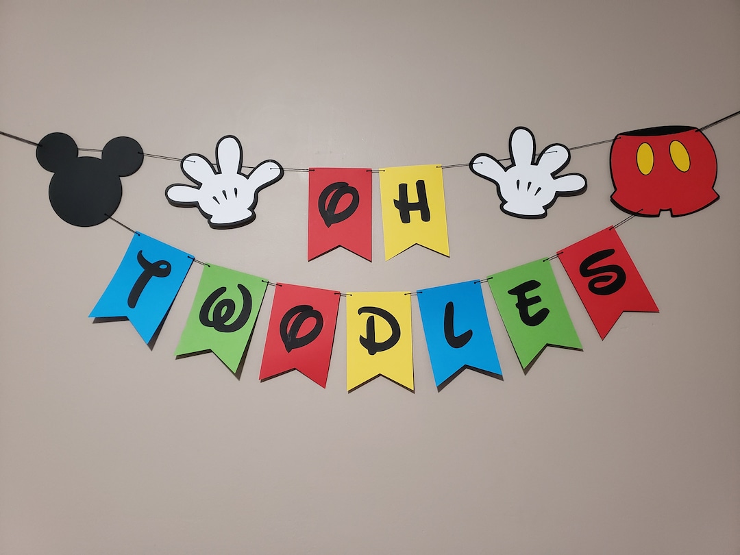 ป้ายแบนเนอร์ "สุขสันต์วันครึ่งปี" จาก Deloklte - ของตกแต่งวันครึ่งปีธีมมิกกี้เมาส์ สำหรับเด็กอายุ 6 เดือน