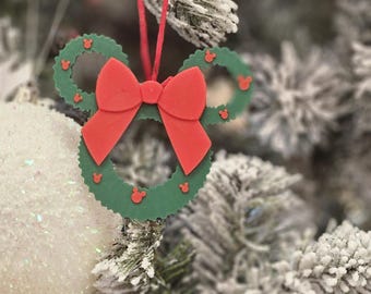 Mickey Inspired Holiday Wreath Ornament | 3D Printed Disney Christmas Decor |Handmade Disney Tree Decoration