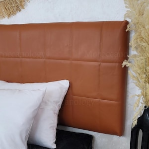 Honey Golden Brown Camel Color Real Leather Wall Mounted Headboard Seating Backrest Cushion Multiple Sizes