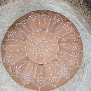Bestseller/Summer, tan pouf Moroccan Leather pouf ,Moroccan vintage genuine leather pouf,ottoman cushion ,foot stool,tassels gift ,UNSTUFFED