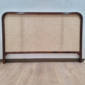 handcrafted brown rattan headboard_ Rattan wood Headboard,headboad Elegant Rattan Headboard, bedroom Wall decore over the bed -easy  install