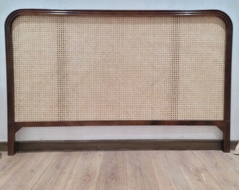 Handcrafted Brown Rattan Wood Headboard, Elegant Bedroom Wall Decor, Over Bed Design Easy Install