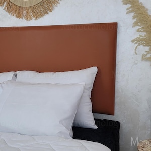 Bourbon Real Leather Reddish Brown Headboard or Backrest Cushion with Leather Straps - King, Queen, Double, Single